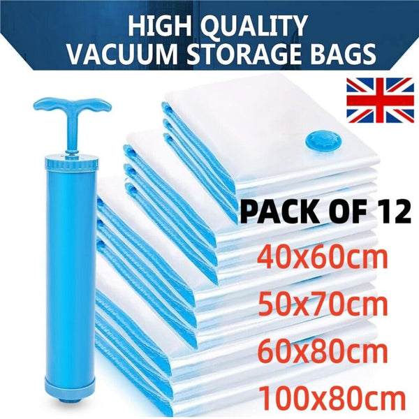 Vacuum Storage Bags with Hand Pump (Pack of 12)