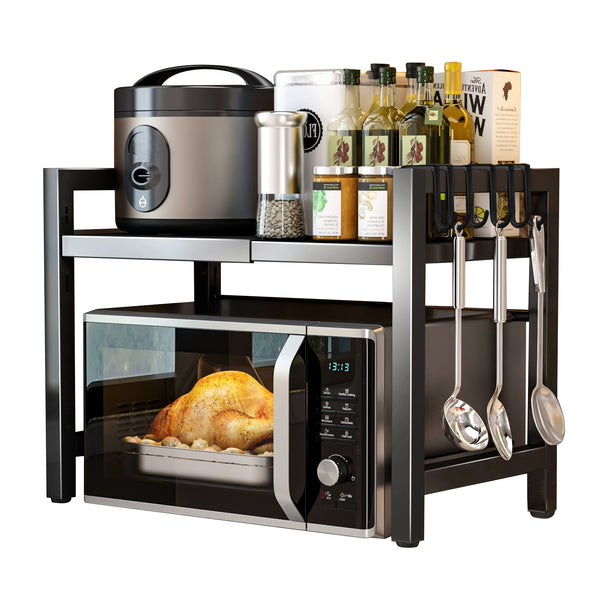 Extendable Microwave Shelf Rack with Hooks